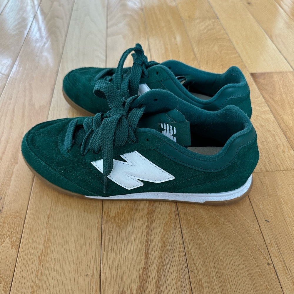 New Balance Forest Green Suede Sneakers with White N Logo